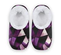 Amooorous Stained Glass Purple Black Valentines Anti-Slip Rubber Sole Slipper for Women and Men Coral Fleece Soft House