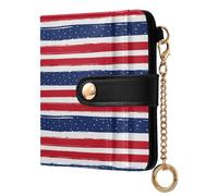 Amooorous Stripes Pattern Star Red Blue Cute Women's Minimalist Folding Wallet Premium PU Leather Wallet for Women Girls
