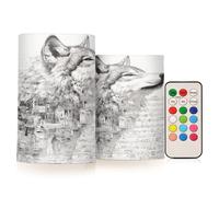 Amooorous Surrealist Style Wolf Music Score Silver Decorative Flickering flameless Candle Electronic Lights Lighting with Timer for Christmas Thanksgiving Battery Powered