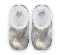Amooorous Three-dimensional White Wave Abstract Anti-Skid Sole House Slippers for Women Coral Fleece House Shoes for Hotel