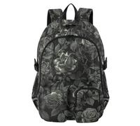 Amooorous Traveling Backpack for Women Black Rose Digitally Engraved
