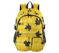 Amooorous Traveling Backpack for Women Men Yellow-black Maple Leaf Lattice