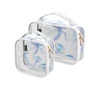 Amooorous TSA Approved Clear Blue Decorative Toiletry Bag Reusable Travel Toiletry Bag Cosmetic Bag for Travel Beauty Moon Jellyfish Blue, 1 Size, Beauty Moon Blue Jellyfish, 1 size