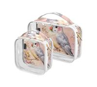 Amooorous TSA Approved White Flowers and Butterflies Design Transparent Travel Toiletry Bags for Men Cute Cartoon Cockatiel Flower Butterfly 2 Pack, Cartoon cute cockatiel flower and butterfly white,