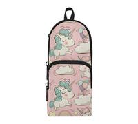 Amooorous unicorns Cute Cartoon Peach Rainbow Nylon 3 Compartments Pencil Bag School Large Capacity Pencil Cases For School Stationery for Preppy Office 1600ml