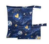 Amooorous Valentine Yellow Blue Love Starry Sky zippered waterproof wet bag 2 Pack travel essentials for flying with handles for daycare, bathing