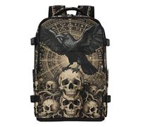 Amooorous Viking Raven Skull Gothic Steampunk School Backpack Sleek Mens Carry On Bag Personal Item Travel Bag for Travel Business Casual or College bolso de viaje para hombre 20L