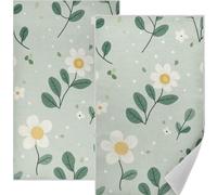 Amooorous Waffle kitchen towel microfiber dish drying towel 2 pack Summer Green Little Flowers
