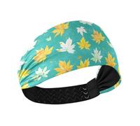 Amooorous Watercolo White Yellow Maple Leaves Turquoise Cooling hair headbands for women Elastic head sweat bands for women for Daily use tennis washing face bandas para el cabello de mujer
