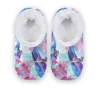 Amooorous Watercolor Animal Hyacinth Macaw Fuchsia Soft Blue Non-Slip Slippers for Womens Mens Coral Fleece Comfy Slippers