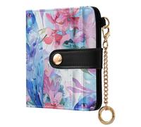 Amooorous Watercolor Animal Hyacinth Macaw Fuchsia Soft Blue Unique Women's Small Folding Wallet PU Leather Folding Wallet for Woman Girl