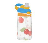 Amooorous Watercolor Red Cherry Bow Water Bottle Kids with Silicone Straw Leak Proof Tritan Plastic Water Bottle for Water, Milk, Juice, School, Camp, Sport Botella de agua para ni?as