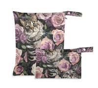 Amooorous Waterproof Baby Diaper Bag, Cat Surrounded by Roses 2 Pack Wet Bag for Bathing Suit with Handles for Swimming Pool, Gym, Cat Surrounded by Roses, 1 size, Casual