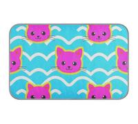 Amooorous Wave Pattern Cartoon Cat Magenta Summer Outdoor Cooling mat Self Cooling pet beds for Cats for Kitten Indoor Safe Camas frias para Perros M