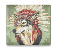 Amooorous Western Cowboy Indian Headdress Tribal Wolf Green Leather Registration and Insurance Card Holder Document Wallet for Cards, Essential Document Driver License, Western cowboy Indian headdress