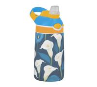 Amooorous White and Blue Calla Lilies Water Bottle Kids with Straw Lid Lightweight 480ml Cup for Gym Travel Home School Office Vaso de Cafe