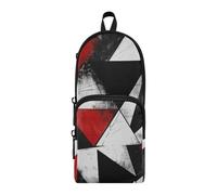 Amooorous White Background with Black and Red Triangles on It Nylon 3 Compartments Large Pencil Bag For Girls Large Capacity Pen Pencil Case Stationery Bag for Teacher Middle School 1600ml