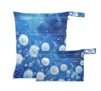 Amooorous White Dandelions reusable wet bag baby 2 Pack travel essentials for flying with handles for beach, bathing
