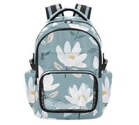 Amooorous White Flowers on Blue Background Clear Kid Backpack Cute Sturdy Travel Backpack Daypack for School Travel Workout, Age 7-18 nina de 10 anos
