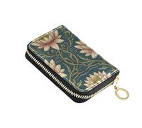 Amooorous William Morris Bangladesh Water Lily Pattern Leather Womens Credit Card Wallet with 2 Cash Slot RFID Blocking Card Holder Men carteras para Mujer