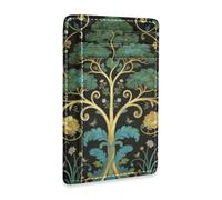 Amooorous William Morris Green Life Tree Leather Mens Slim Wallets with Cash Slot RFID Blocking Credit Card Holder for Men&Women cartera para Hombre