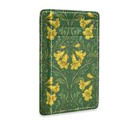 Amooorous William Morris Yellow Elder Flowers Green Leather Mens Wallets Slim with Money Clip RFID Blocking Credit Card case for Men and Women tarjetero para Mujer