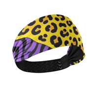 Amooorous Yellow-purple Leopard Print Cooling large headbands for women Stretchy sweat bands for head for Workouts basketball Gym diademas para el pelo de mujer