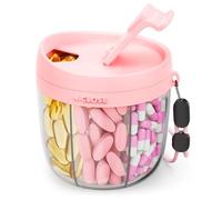 AMOOS Cute Pill Dispenser with 7 Large Compartments, Portable & Easy-to-Use Pill Organizer for Travel, BPA-Free Container, Pink