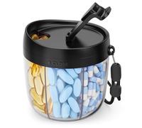 AMOOS Cute Pill Dispenser with 7 Large Compartments, Portable Pill Bottle Organizer with Wide Opening for Easy Use, Anti-Mix Pill Organizer for Travel, BPA-Free Pill Container, Black