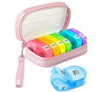 AMOOS Cute Pill Organizer 2 Times a Day, PU Leather Pill Case for Women, Portable Weekly Pill Box for Purse with Storage Bag to Hold Vitamins/Medications/Fish Oils/Supplements, Pink