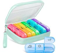AMOOS Cute Pill Organizer 3 Times a Day, Large Daily Pill Case for Women, Portable Pill Box 7 Day for Purse with Bag & Zipper to Hold Vitamins, Medications, Fish Oils, Supplements (Cyan Blue)