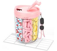 AMOOS Large Pill Dispenser with 6 Compartments, Anti-Mix Pill Bottle Organizer with Wide Opening & Easy Retrieval, Vitamin Organizer for Travel, BPA-Free Pill Box with a Strap and 20 Sticky Labels