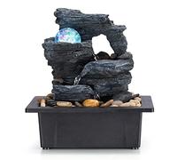 Amootek Tabletop Fountain Rotating Ball Rock Waterfall Fountain Office Tabletop Fountain Includes Many Natural River Rocks Decorated with Colorful Lights and Rolling Ball 9.05" L x 6.89" W x 10.23" H