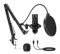 AMOOX Condenser Microphone,Professional USB Microphone Plug & Play PC Computer Microphone Condenser Cardioid Mic Kit with Adjustable Boom Arm Stand Shock Mount,for Podcast,Streaming,YouTube，Tiktok