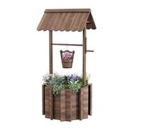 Amopatio Large Wishing Well for Outside, Wooden Wishing Well with Adjustable Hanging Bucket, Rustic Flower Planter Garden Patio Lawn Home Decor