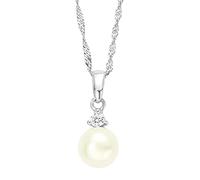Amor Chain with pendant Women Sets, with Zirconia synth., with Freshwater cultured pearl, 42 cm, Silver, Comes in jewelry gift box, 2012671