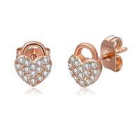 AMOR SPES 18K Gold Love Heart Stud Earrings for Women Girls Crystal Earrings for Brides Bridesmaids Wedding (Rose Gold)