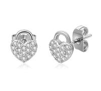 AMOR SPES 18K Gold Love Heart Stud Earrings for Women Girls Crystal Earrings for Brides Bridesmaids Wedding (Silver)