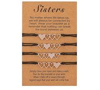 AMOR SPES 2/3/4 Pcs Handmade Sister Wish Bracelets Heart Charm Matching Bracelets With Card Back To School BFF Gift Best Friend Forever Big Middle Little Sister Bracelet (4PCS)