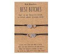 AMOR SPES 2/3 Pcs Wish Heart Charm Bracelets Back To School Big Middle Little Sisters Bracelet Friendship Bangle BFF Gift Best Friend Forever Best Bitches (2 Pack)