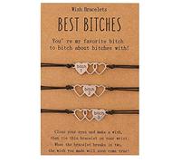 AMOR SPES 2/3 Pcs Wish Heart Charm Bracelets Back To School Bracelet Big Middle Little Sisters Bracelet Friendship BFF Gift Best Friend Forever Best Bitches (3 Pack)
