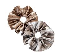 AMOR SPES 2pcs Silk Like Golden Silver Metallic Color Headbands Polka Dot Hair Scrunchies Set Hair Bands Hair Tie for Women Hair Rope (Medium)