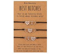 AMOR SPES 3 Pcs Handmade Sister Wish Bracelets Heart Charm Matching Bracelets With Card Big Middle Little Sisters Bracelet Friendship Bracelets BFF Gift Best Friend Forever (B)