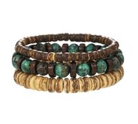 AMOR SPES 3pcs Natural Stone Turquoise Wood Coconut Shell Beads Bracelets Set Wrap Bracelet Bohemian Jewellery Gifts for Women Men