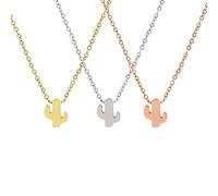 AMOR SPES 3pcs Sister Necklace for Women Best Friends Pendant Necklace Set for Mother Daughter Silver Gold Rose Gold Stainless Steel (Cactus)