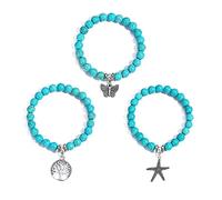 AMOR SPES 3pcs Turquoise Bead Bracelet Set Wrap Bracelet Bohemian Bracelets with Natural Stone Jewellery Gifts for Women Men (B)