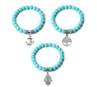 AMOR SPES 3pcs Turquoise Bead Bracelet Set Wrap Bracelet Bohemian Bracelets with Natural Stone Jewellery Gifts for Women Men (F)