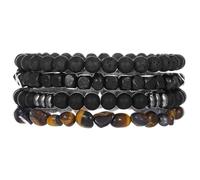 AMOR SPES 4PCS Natural Stone Beads Bracelets Set Wood Volcanic Obsidian Stone Wrap Bracelets Bohemian Gifts for Women Men (A)
