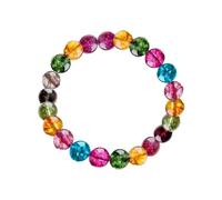 AMOR SPES Colorful Natural Stone Crystal Tourmaline Beads Bracelet Handmade Elastic Bracelets Beach Gifts for Her Woman (M 10mm)