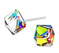 AMOR SPES Iridescent Color Change Crystal Square S925 Sterling Silver Stud Earrings Women Girl Gifts (Color Change)